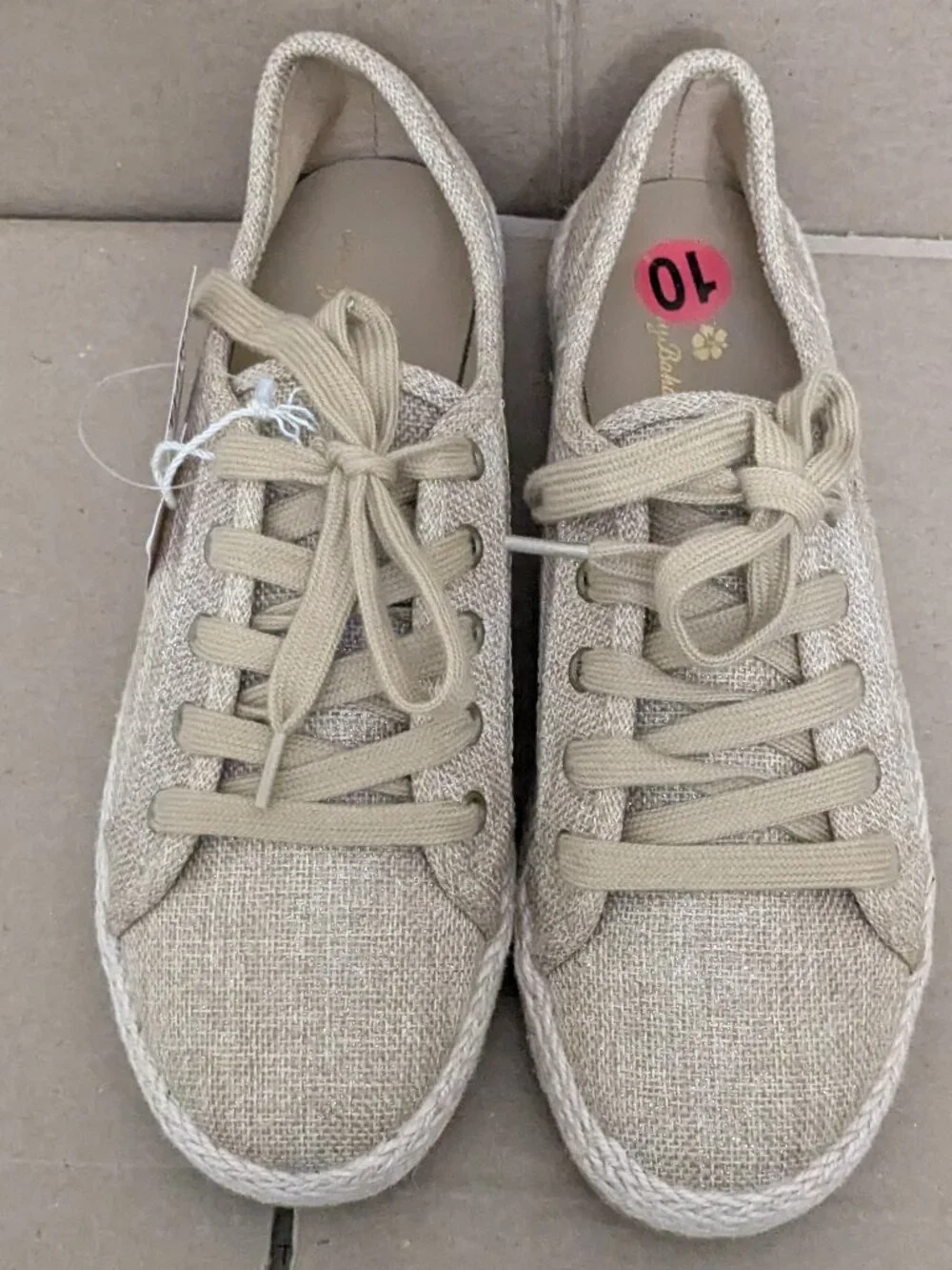Tommy Bahama Women's Shoes Tan Linen Lace Up Espadrille Sneakers Casual Size 10